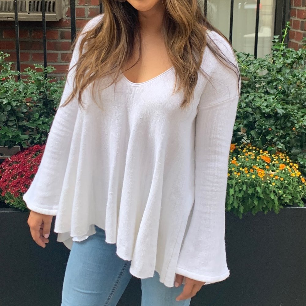 Free People white flowing sweater with bell sleeve